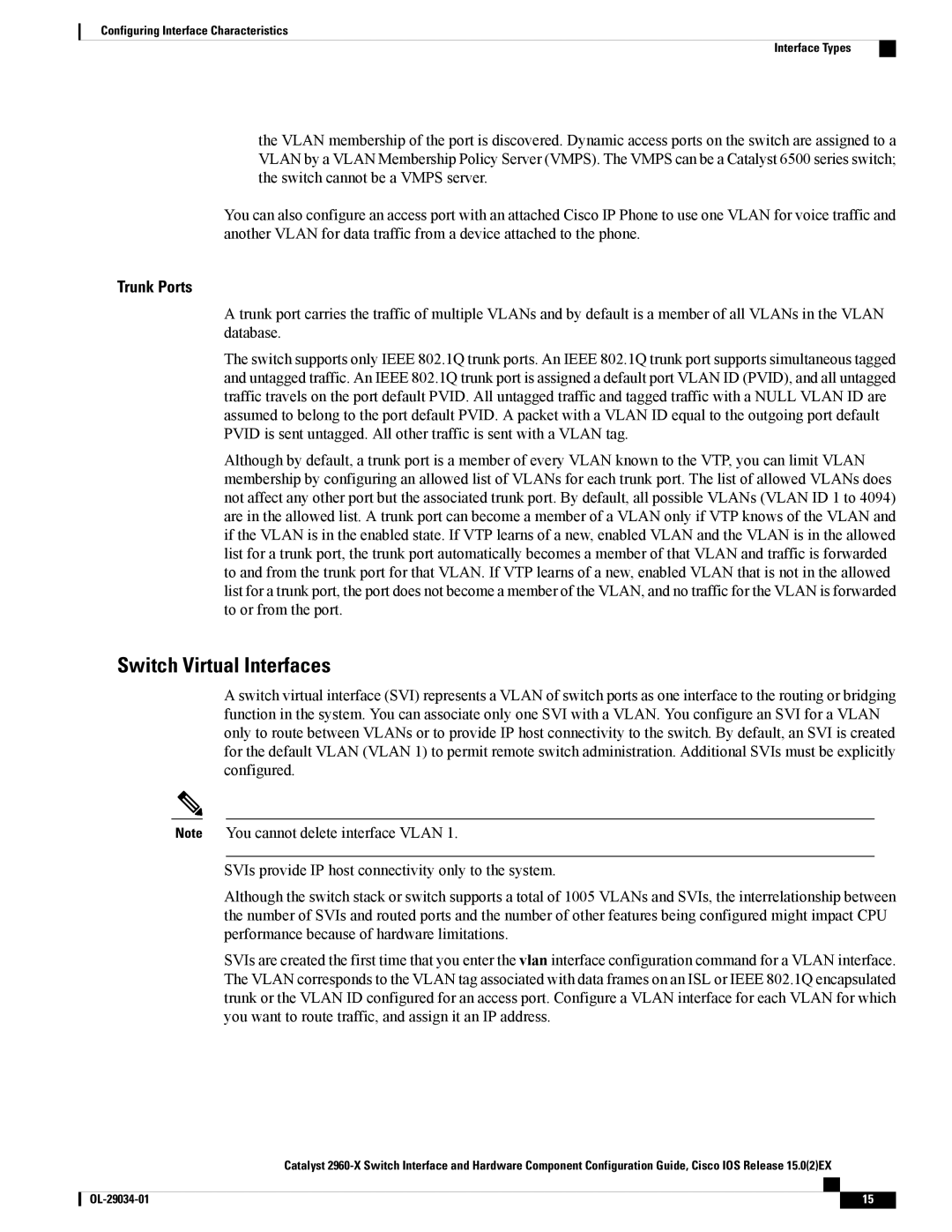 Cisco Systems WSC2960X48TDL manual Switch Virtual Interfaces, Trunk Ports 