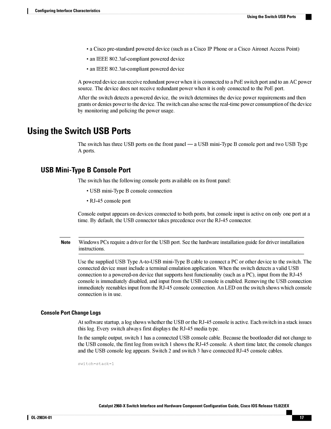 Cisco Systems WSC2960X48TDL manual Using the Switch USB Ports, USB Mini-Type B Console Port 