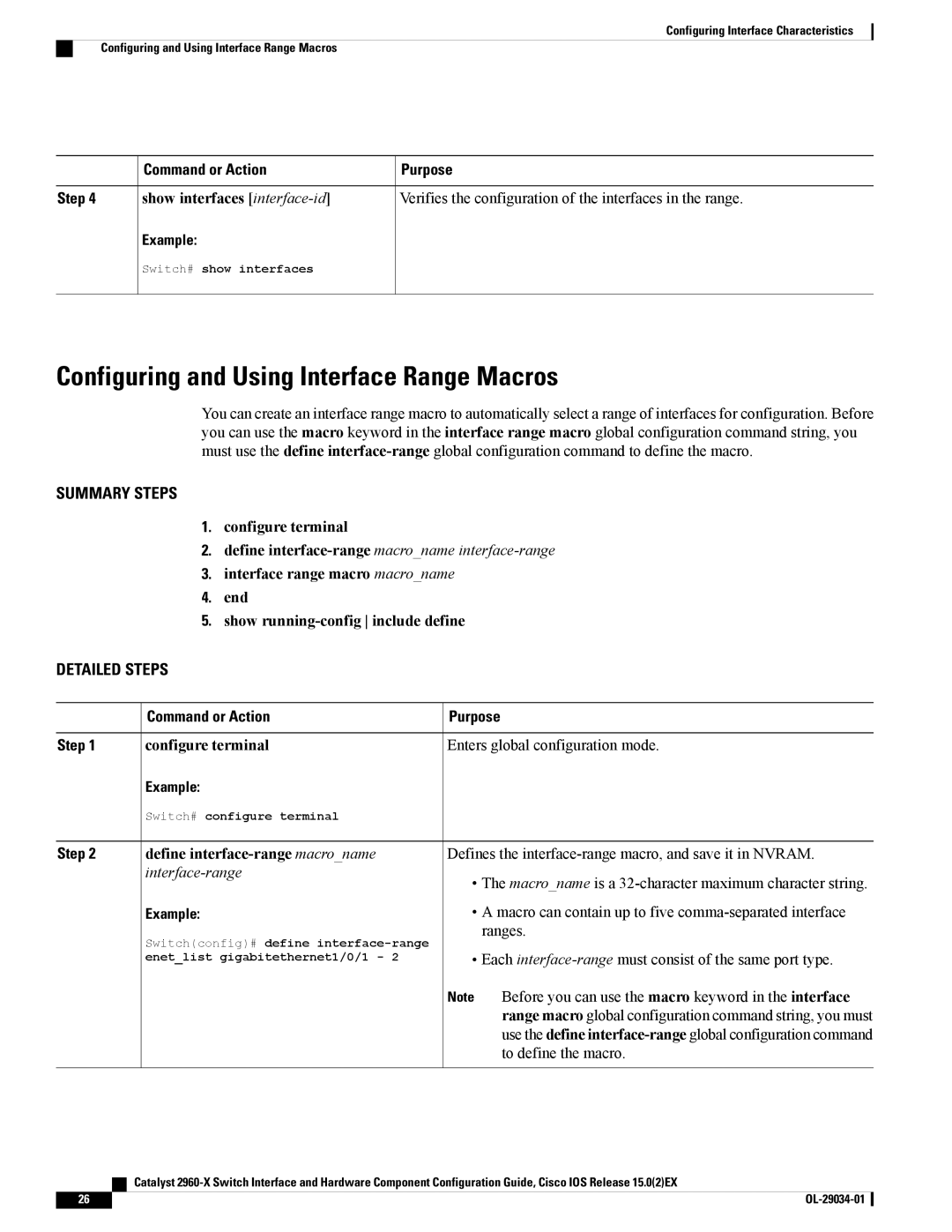 Cisco Systems WSC2960X48TDL manual Configuring and Using Interface Range Macros, Define interface-range macroname 