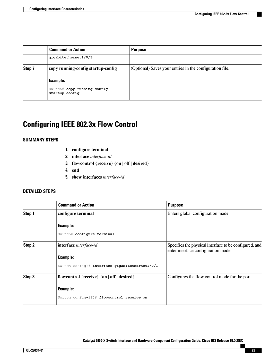 Cisco Systems WSC2960X48TDL manual Configuring Ieee 802.3x Flow Control, Command or Action Purpose 