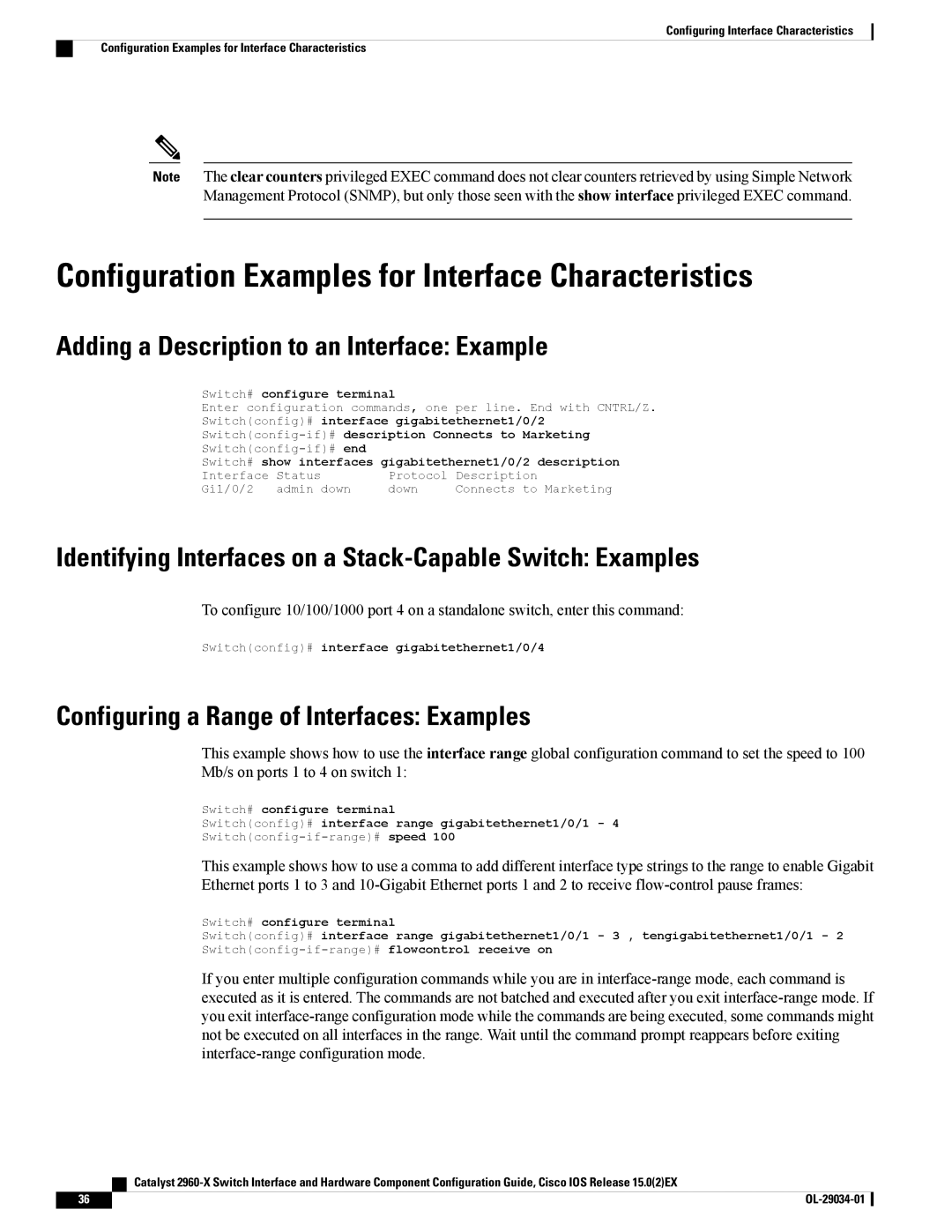 Cisco Systems WSC2960X48TDL manual Configuration Examples for Interface Characteristics 