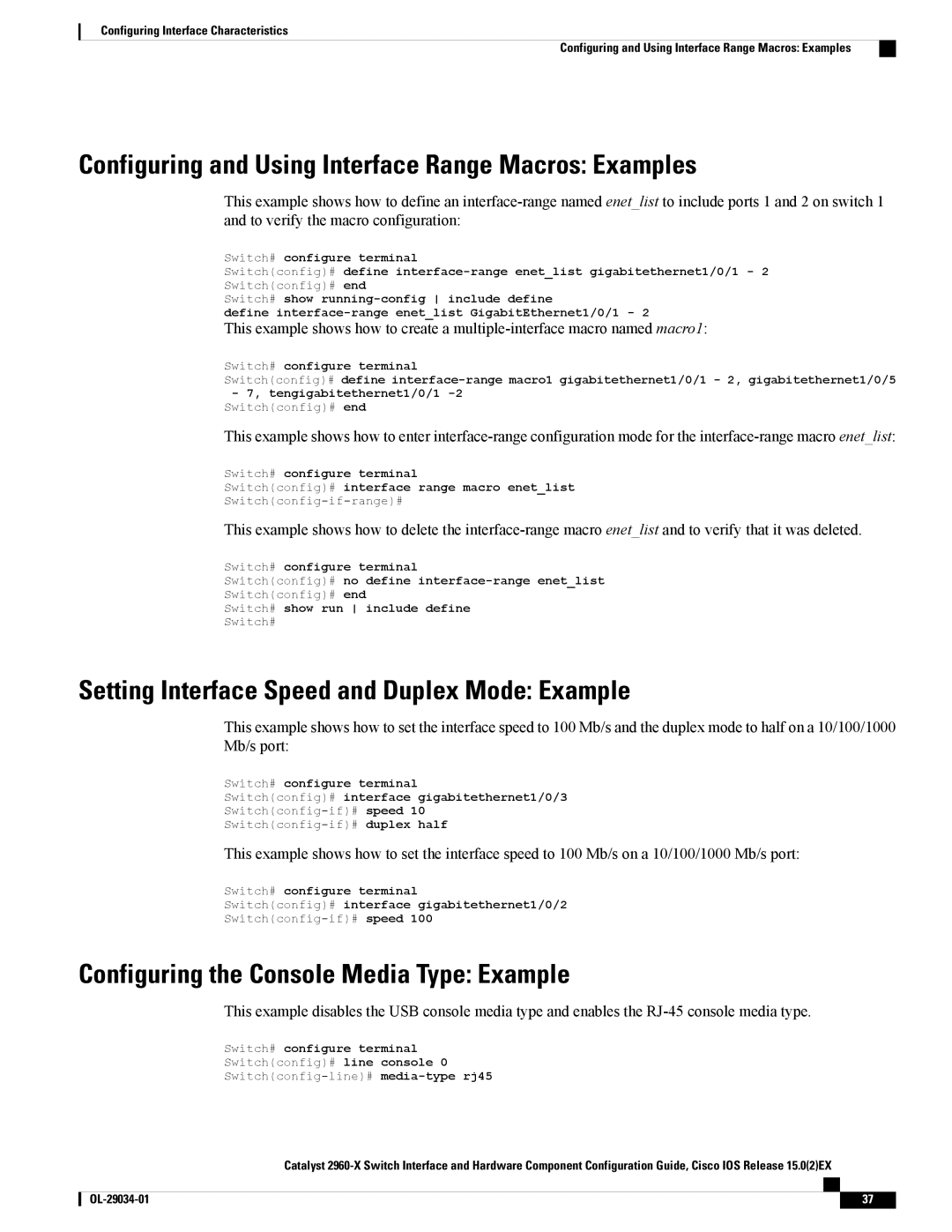 Cisco Systems WSC2960X48TDL manual Configuring and Using Interface Range Macros Examples 