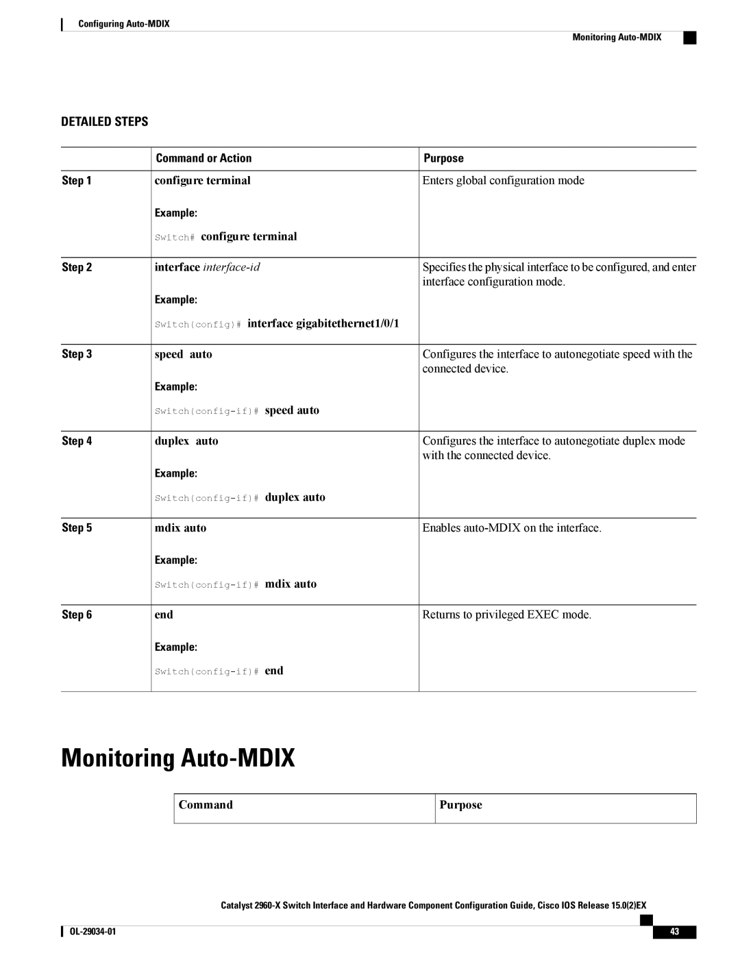 Cisco Systems WSC2960X48TDL manual Monitoring Auto-MDIX 