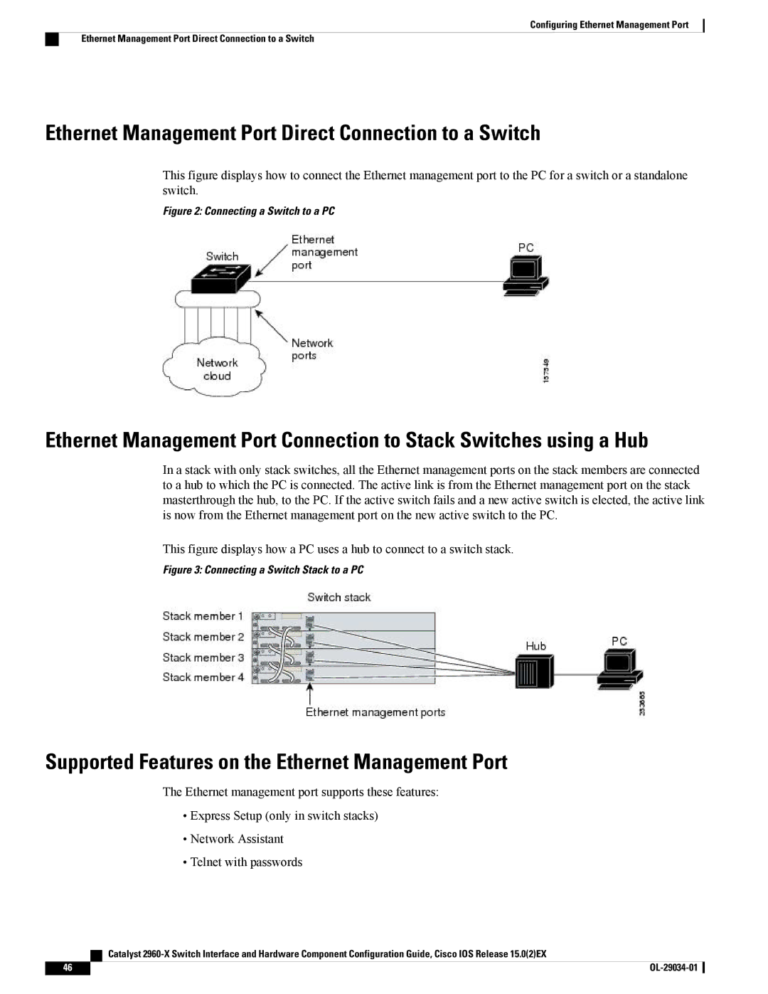 Cisco Systems WSC2960X48TDL manual Ethernet Management Port Direct Connection to a Switch 