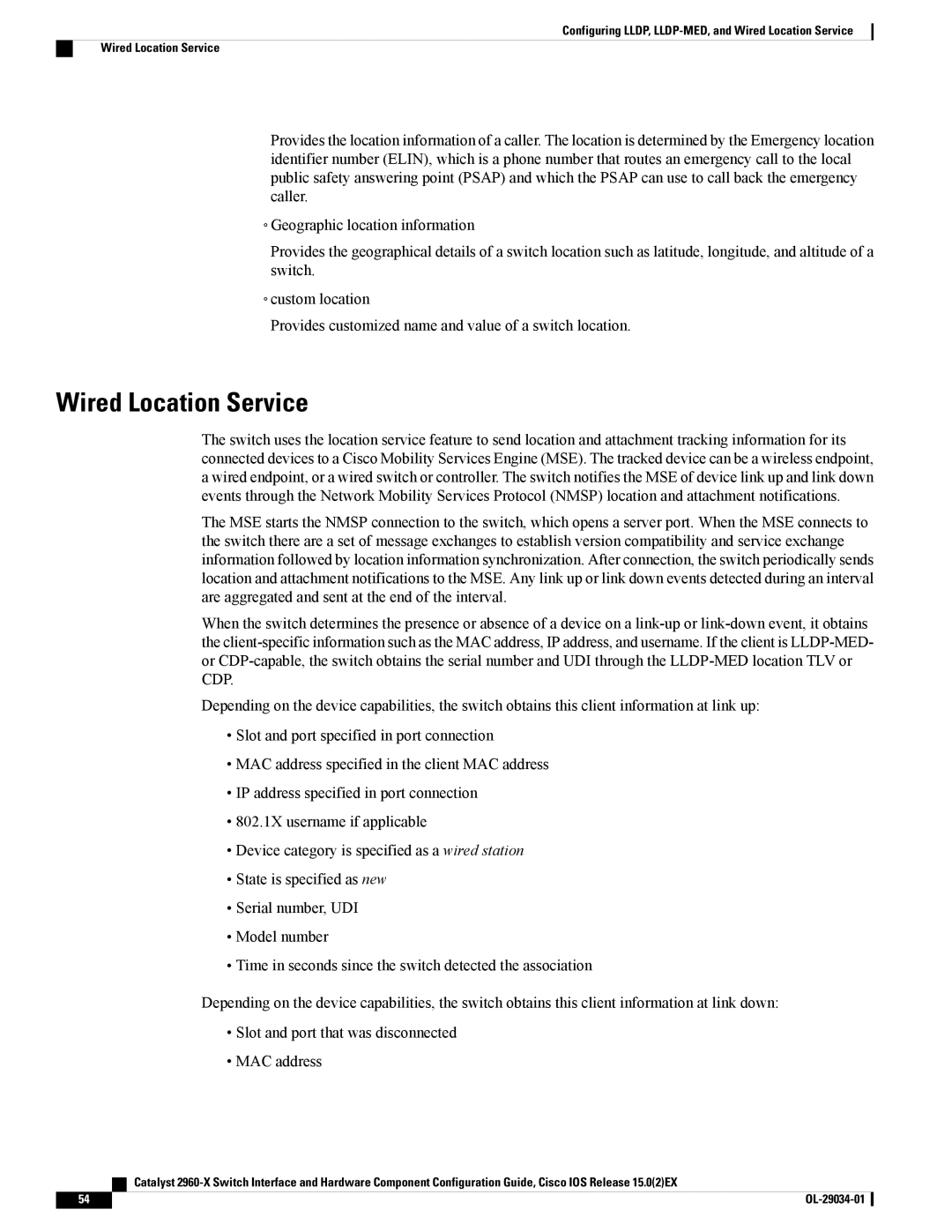 Cisco Systems WSC2960X48TDL manual Wired Location Service 