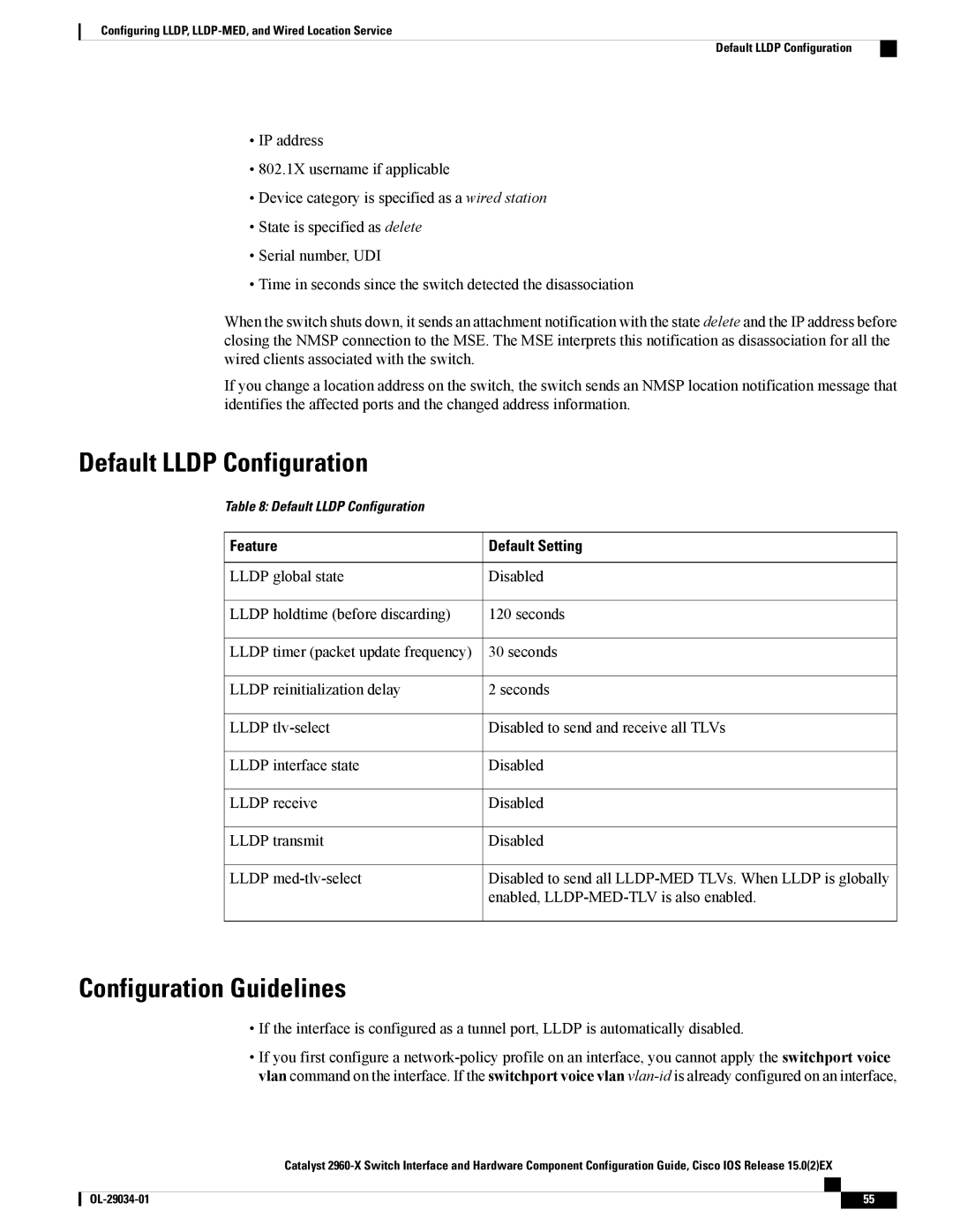 Cisco Systems WSC2960X48TDL manual Default Lldp Configuration, Configuration Guidelines 