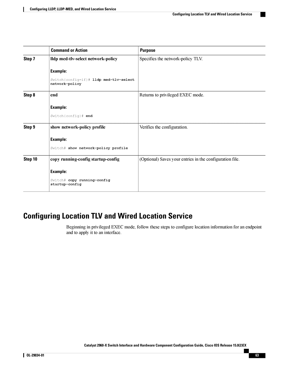 Cisco Systems WSC2960X48TDL manual Configuring Location TLV and Wired Location Service 