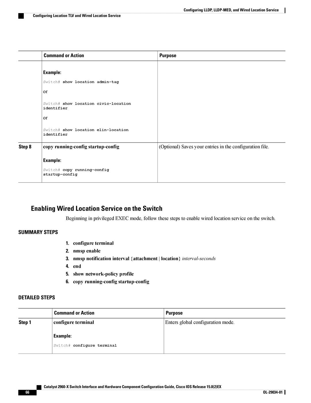 Cisco Systems WSC2960X48TDL manual Enabling Wired Location Service on the Switch, Command or Action Purpose Example 