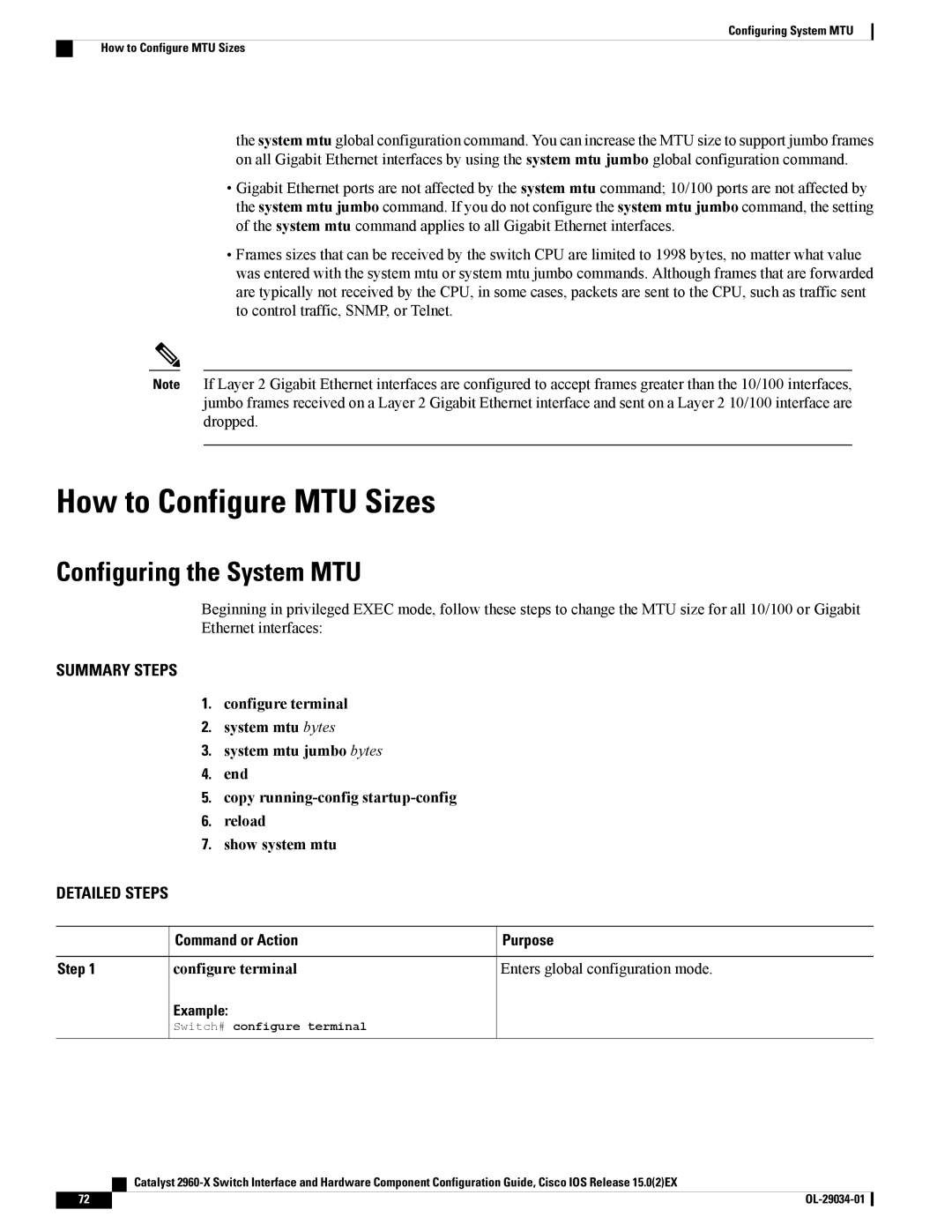 Cisco Systems WSC2960X48TDL manual How to Configure MTU Sizes, Configuring the System MTU 