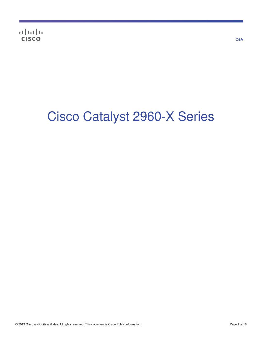 Cisco Systems WSC2960XR24TDI, WSC2960X48TSL, WSC2960XR48FPDI, WSC2960XR48LPDI manual Cisco Catalyst 2960-X Series, Page 1 of 