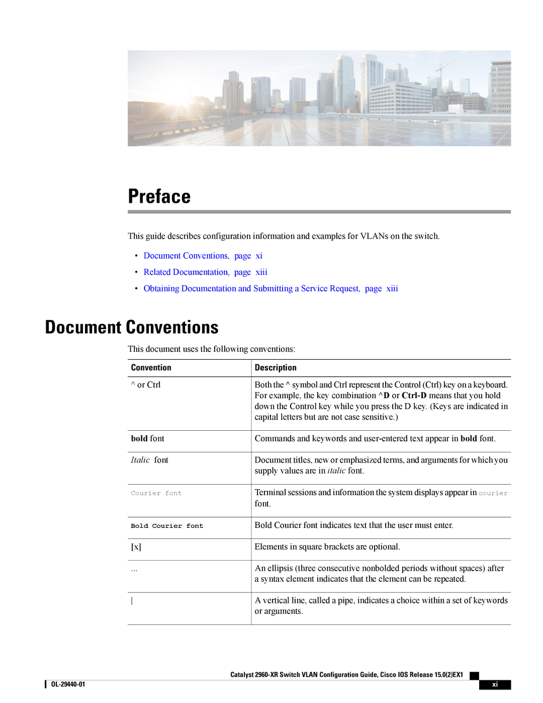 Cisco Systems WSC2960XR48FPSI manual Document Conventions, Convention Description, Bold font 