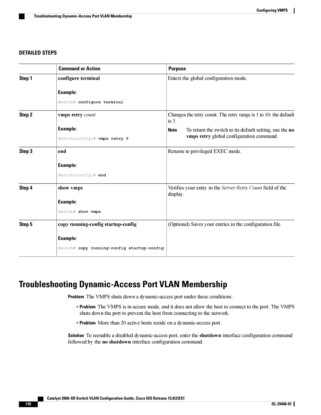 Cisco Systems WSC2960XR48FPSI manual Troubleshooting Dynamic-Access Port Vlan Membership 