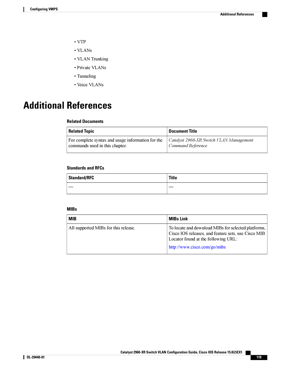 Cisco Systems WSC2960XR48FPSI manual VLANs Vlan Trunking Private VLANs Tunneling Voice VLANs 