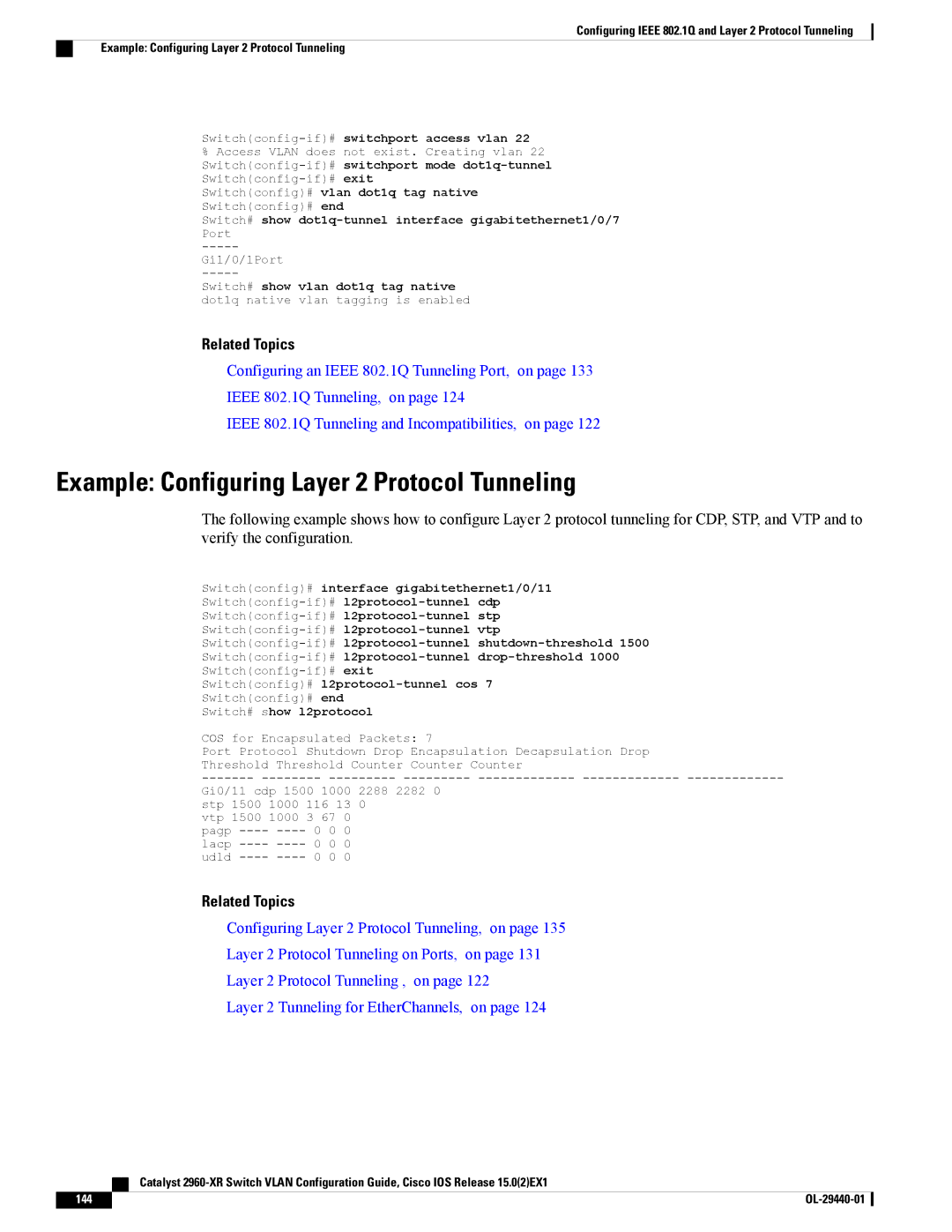 Cisco Systems WSC2960XR48FPSI manual Example Configuring Layer 2 Protocol Tunneling 