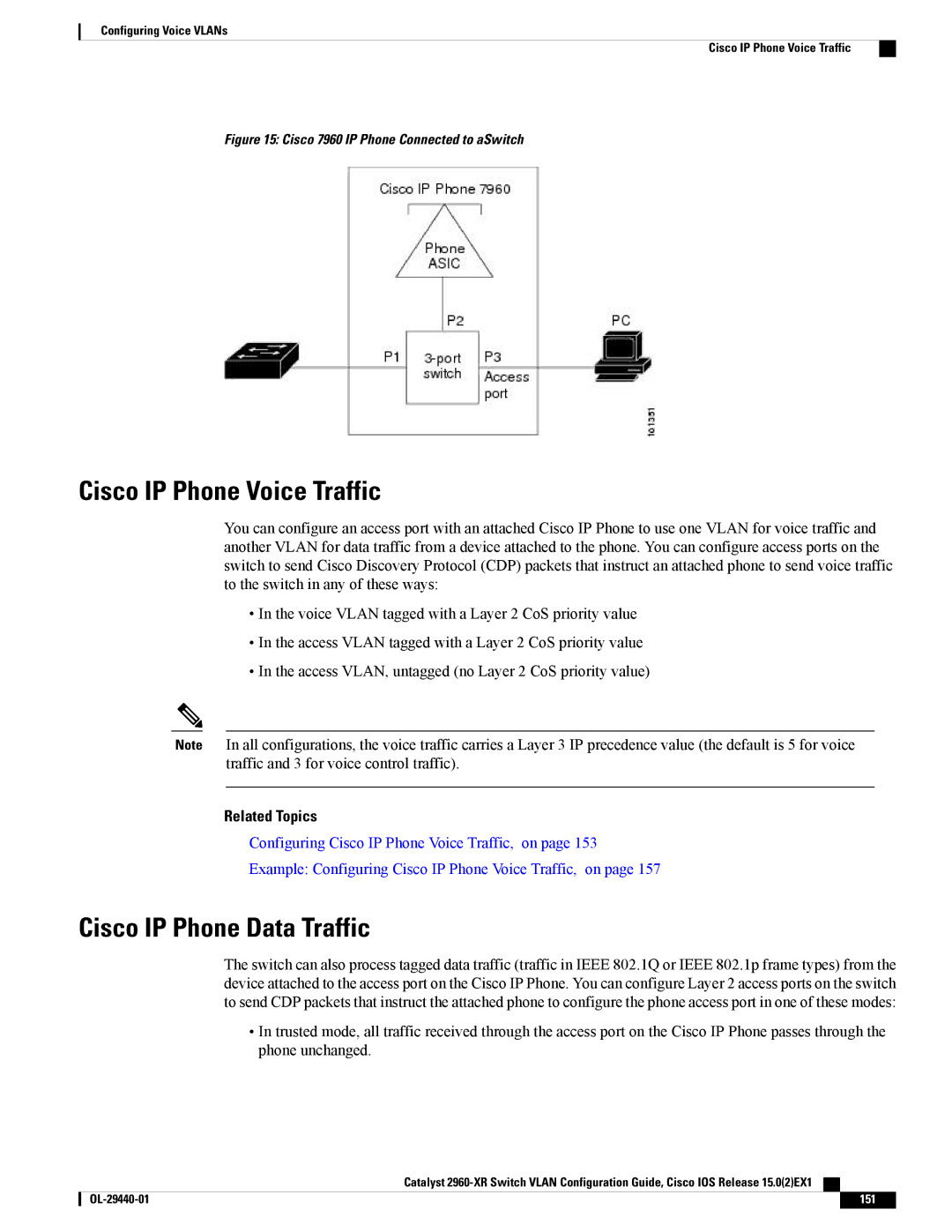 Cisco Systems WSC2960XR48FPSI manual Cisco IP Phone Voice Traffic, Cisco IP Phone Data Traffic 