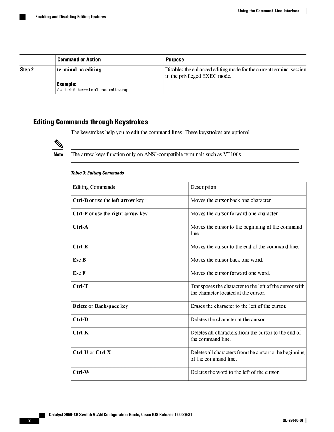 Cisco Systems WSC2960XR48FPSI manual Editing Commands through Keystrokes 