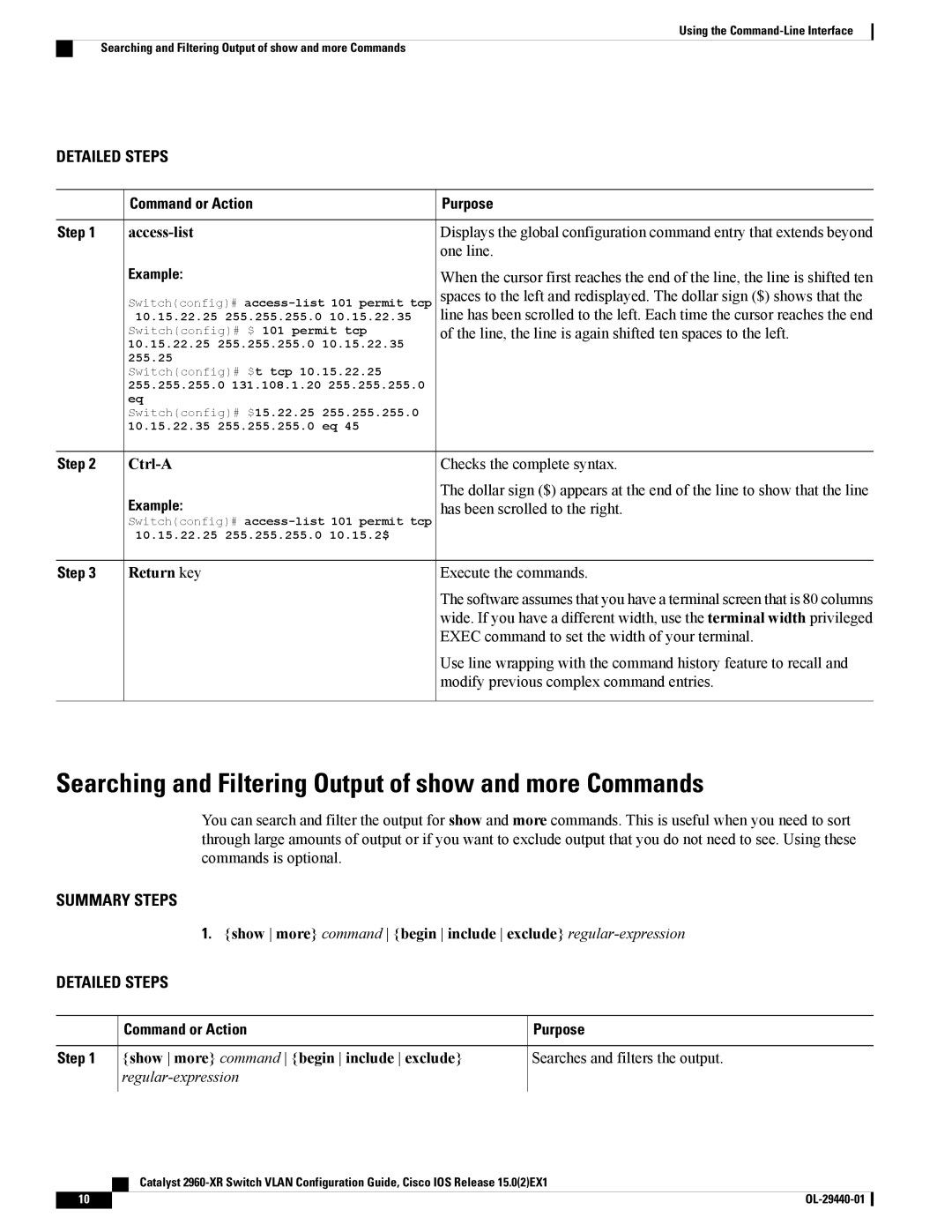 Cisco Systems WSC2960XR48FPSI manual Searching and Filtering Output of show and more Commands, Access-list, One line 