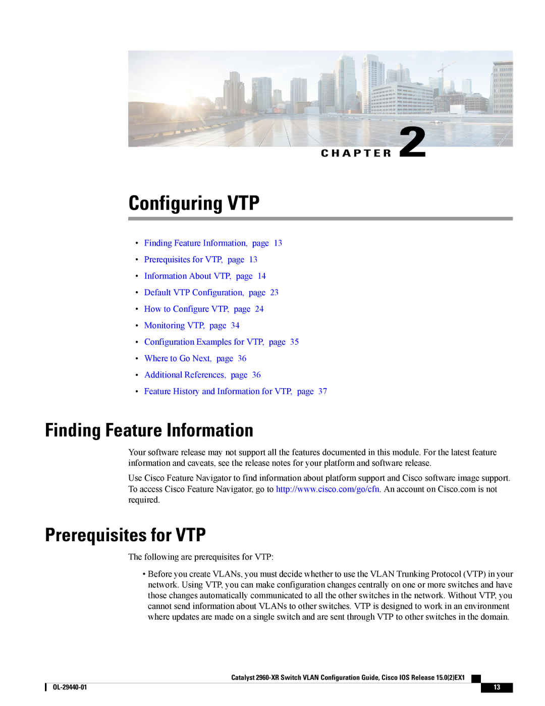 Cisco Systems WSC2960XR48FPSI manual Finding Feature Information, Prerequisites for VTP 