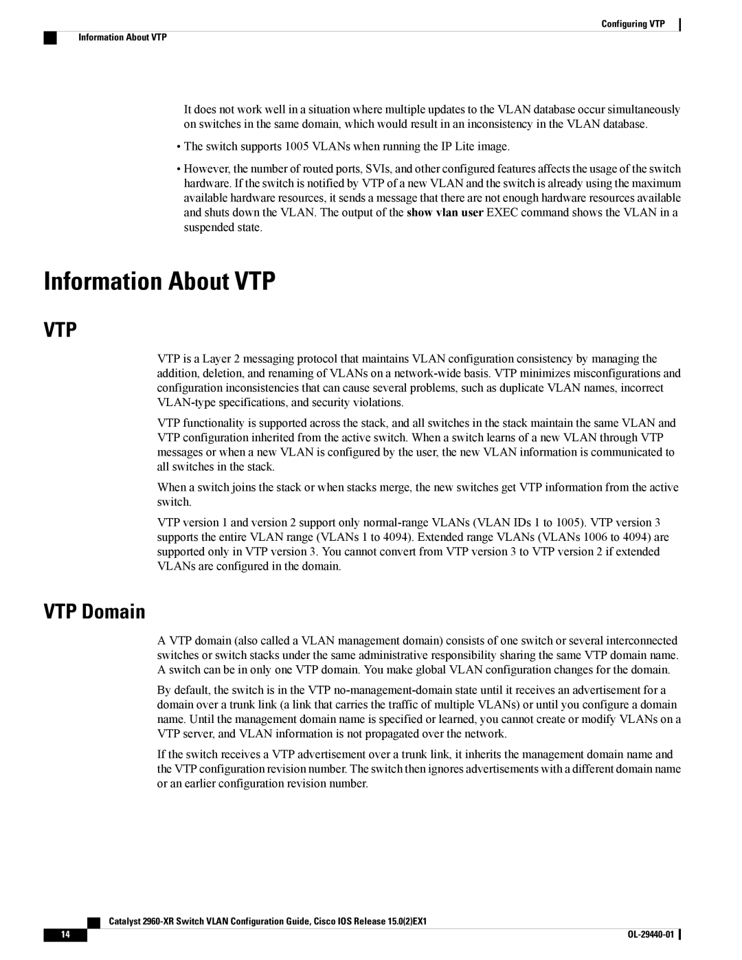 Cisco Systems WSC2960XR48FPSI manual Information About VTP, VTP Domain 