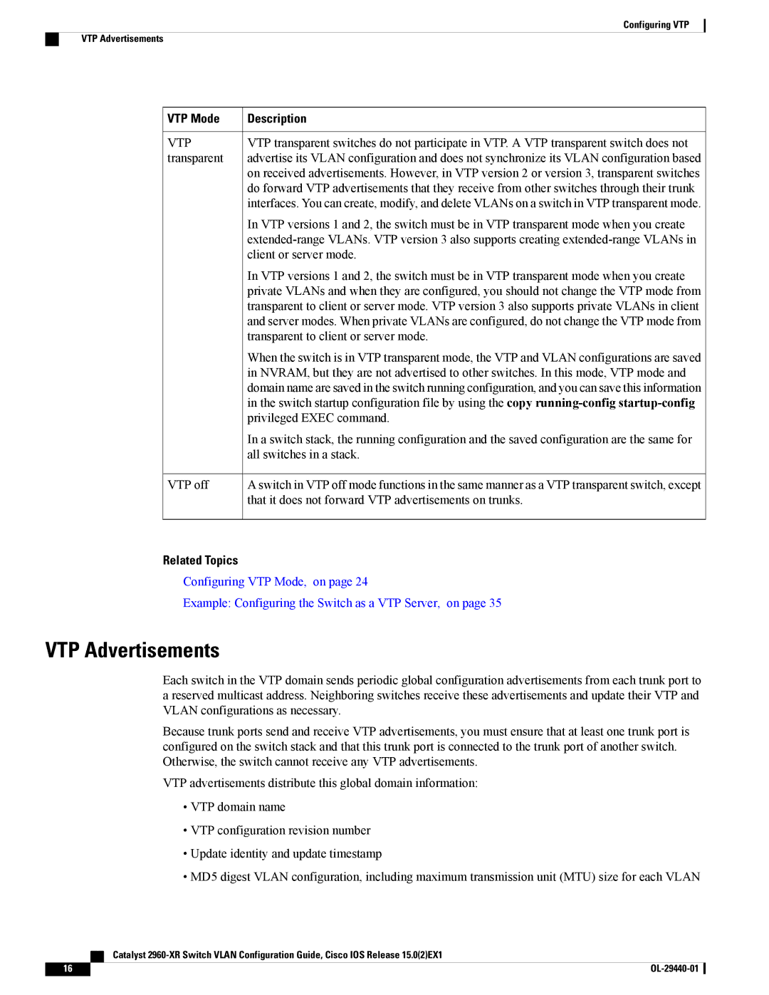 Cisco Systems WSC2960XR48FPSI manual VTP Advertisements, Vtp 