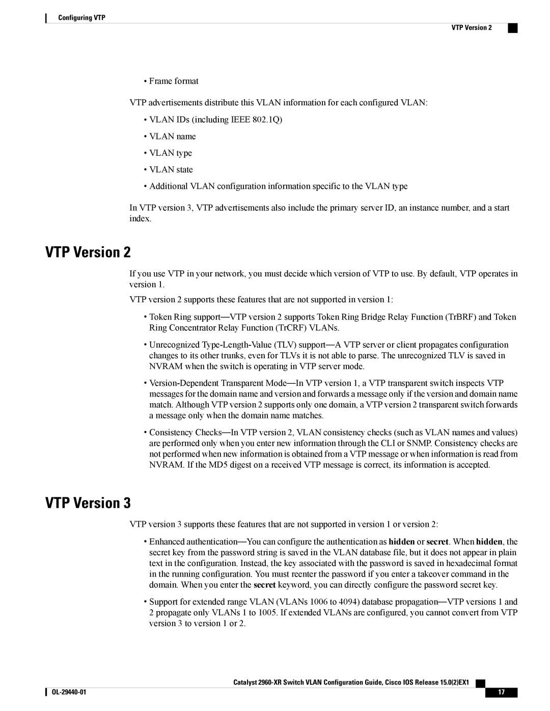 Cisco Systems WSC2960XR48FPSI manual VTP Version 