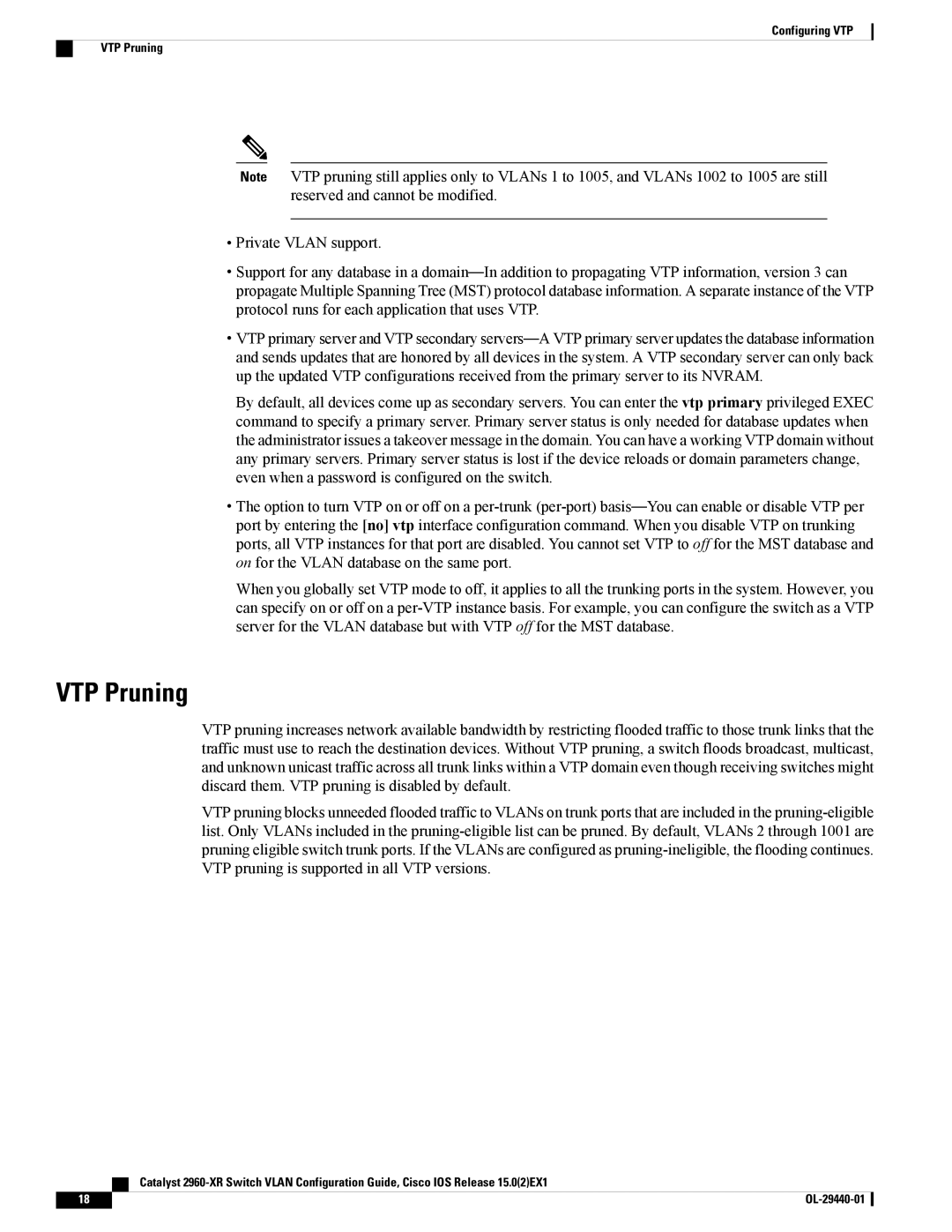 Cisco Systems WSC2960XR48FPSI manual VTP Pruning 