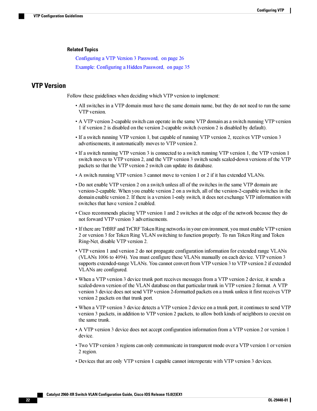 Cisco Systems WSC2960XR48FPSI manual VTP Version 