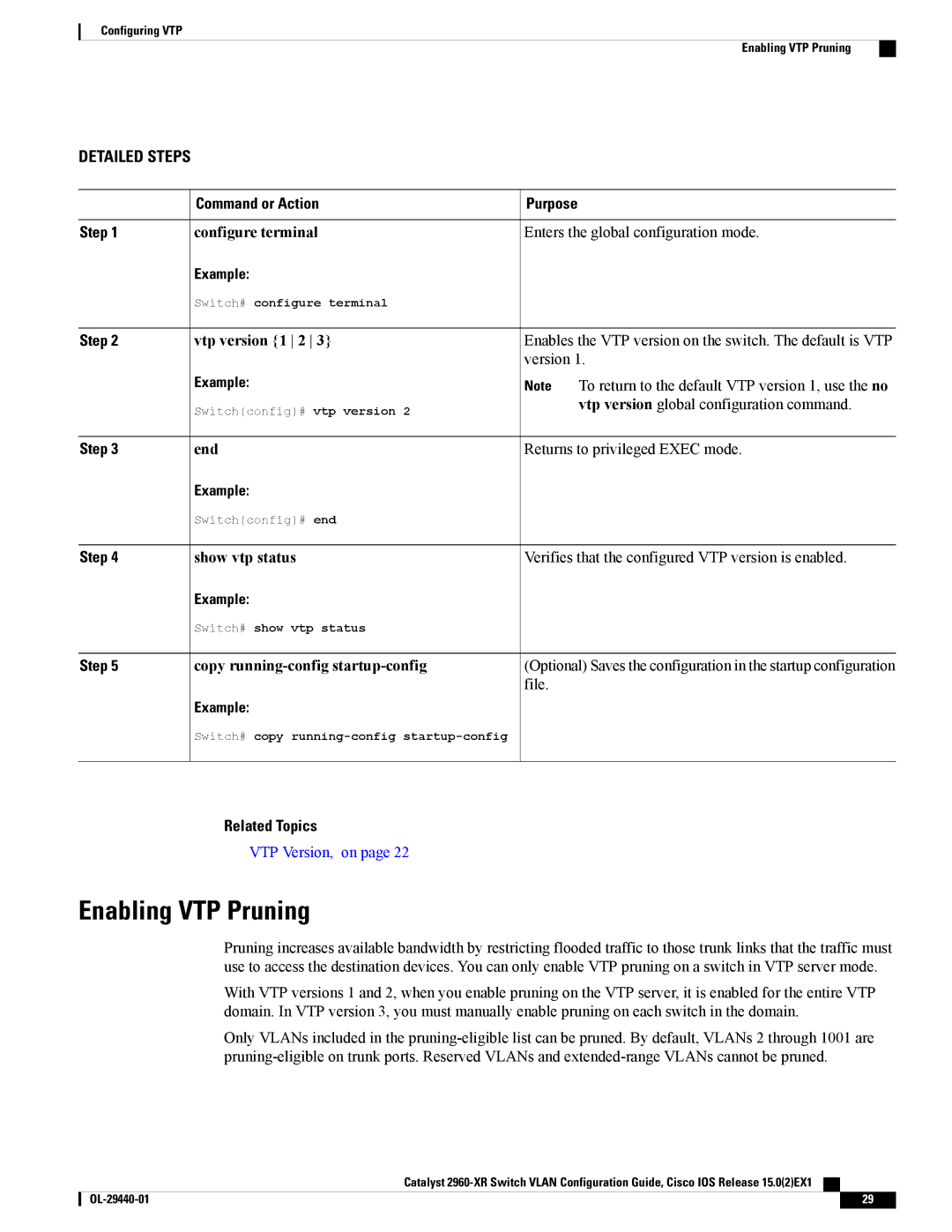 Cisco Systems WSC2960XR48FPSI manual Enabling VTP Pruning, File 