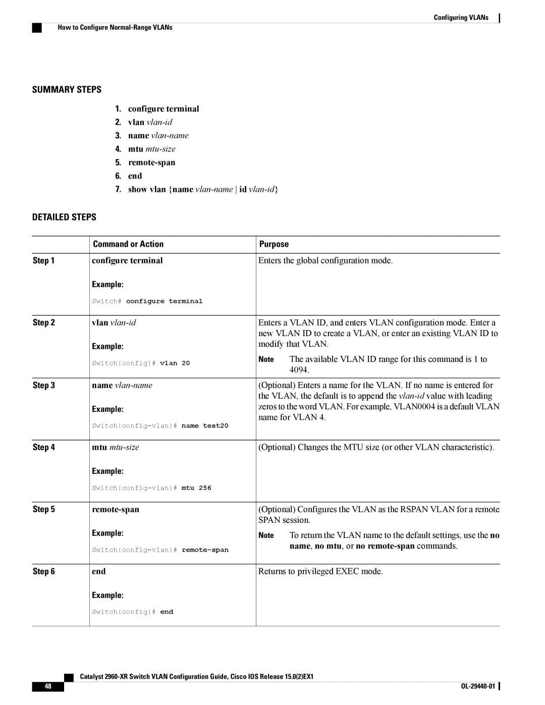 Cisco Systems WSC2960XR48FPSI manual Remote-span End Show vlan name vlan-nameid vlan-id 