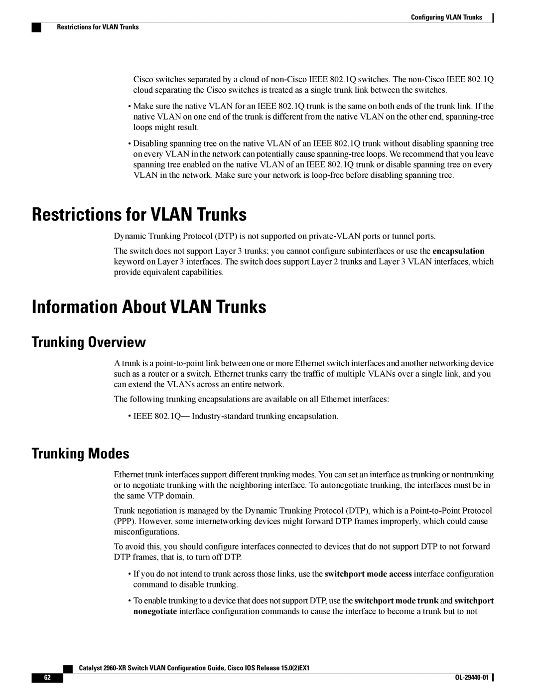 Cisco Systems WSC2960XR48FPSI manual Restrictions for Vlan Trunks, Information About Vlan Trunks, Trunking Overview 