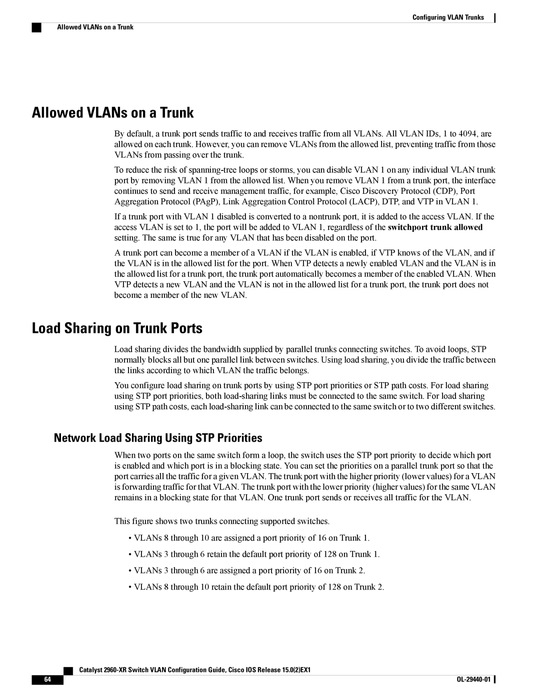 Cisco Systems WSC2960XR48FPSI manual Allowed VLANs on a Trunk, Load Sharing on Trunk Ports 