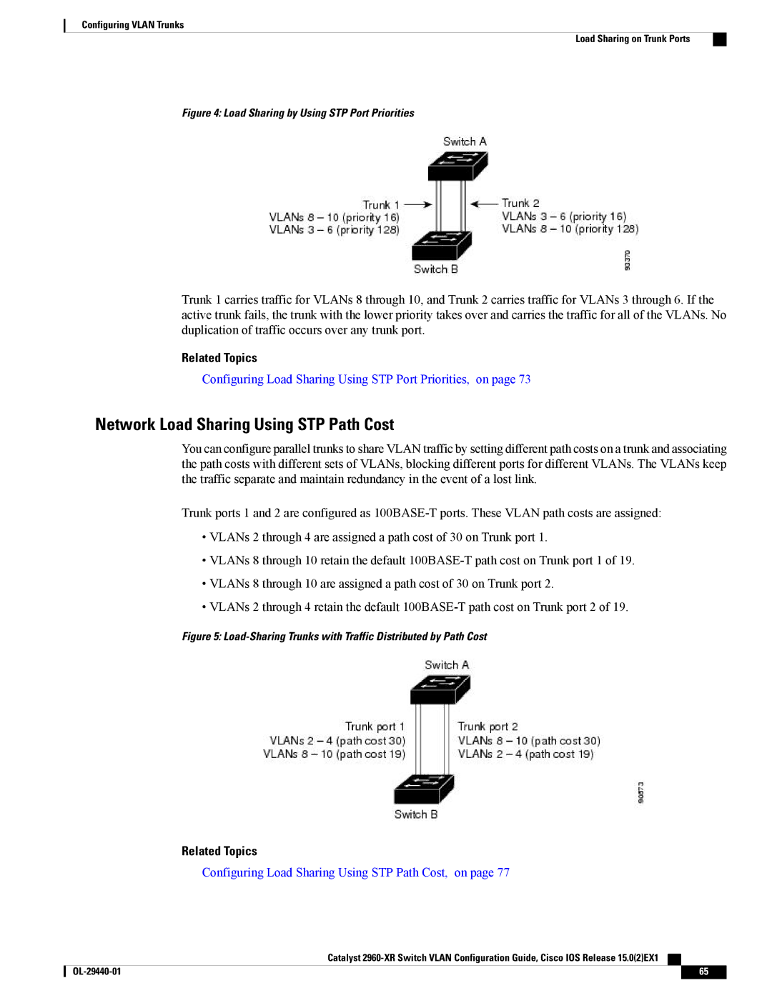 Cisco Systems WSC2960XR48FPSI Network Load Sharing Using STP Path Cost, Configuring Load Sharing Using STP Path Cost, on 