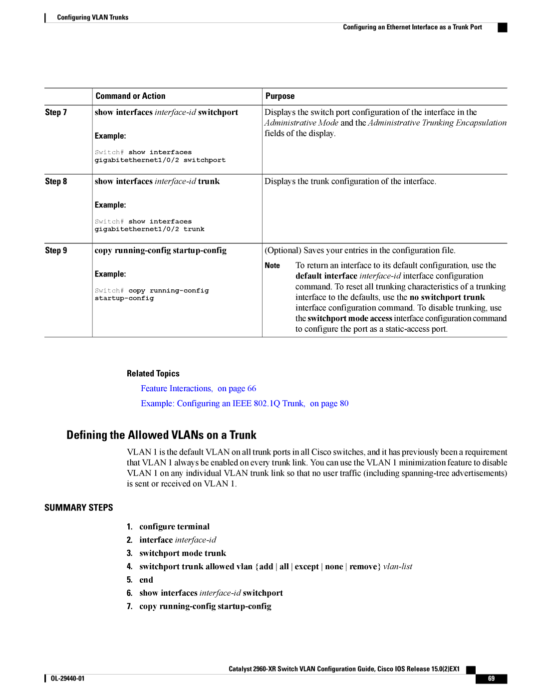 Cisco Systems WSC2960XR48FPSI manual Defining the Allowed VLANs on a Trunk 