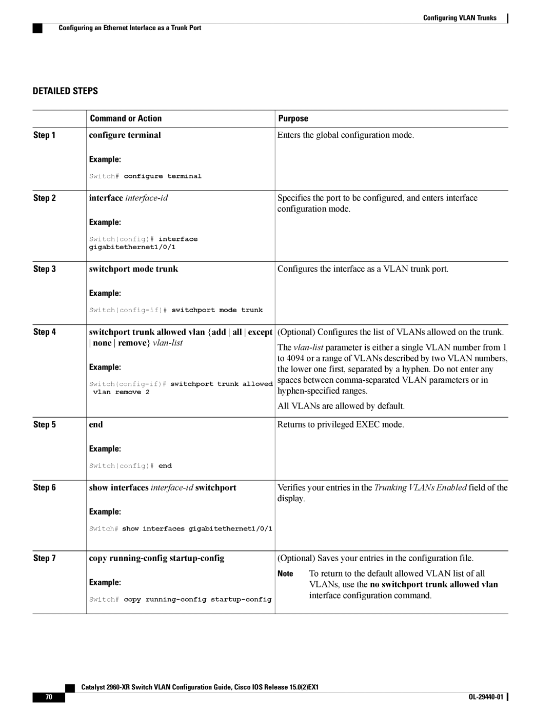 Cisco Systems WSC2960XR48FPSI manual Switchport trunk allowed vlan add all except, None remove vlan-list 