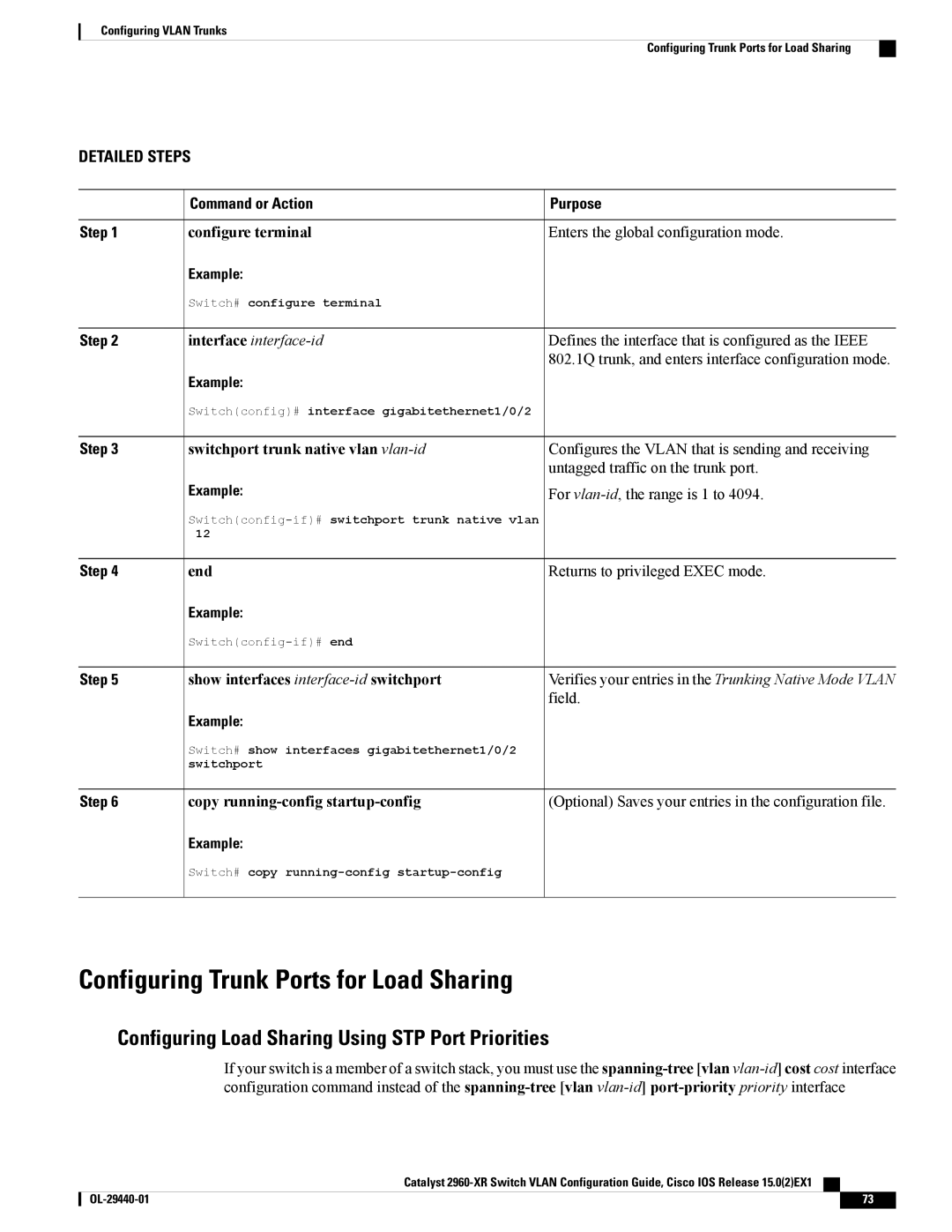 Cisco Systems WSC2960XR48FPSI Configuring Trunk Ports for Load Sharing, Configuring Load Sharing Using STP Port Priorities 