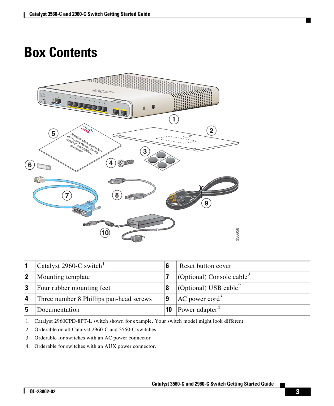 Cisco Systems WSC3560CG8PCSRF manual Box Contents 