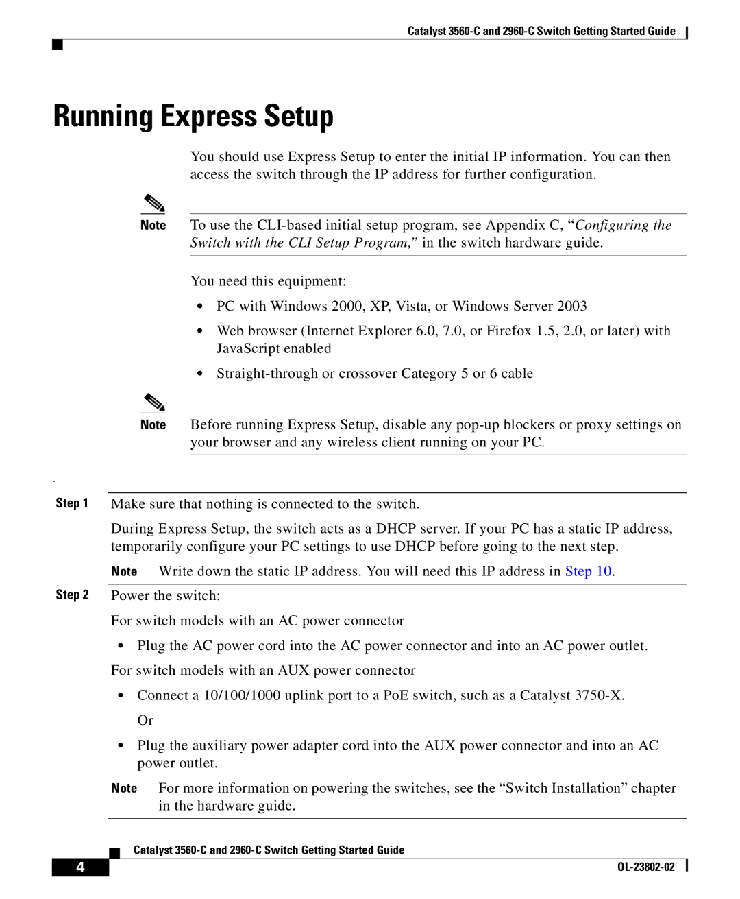 Cisco Systems WSC3560CG8PCSRF manual Running Express Setup 