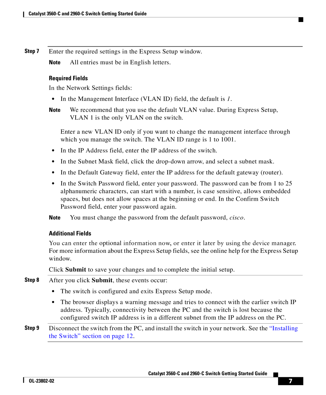 Cisco Systems WSC3560CG8PCSRF manual Required Fields 