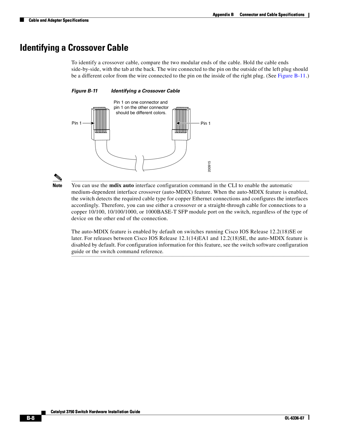 Cisco Systems WSC3750X24TS specifications Identifying a Crossover Cable 