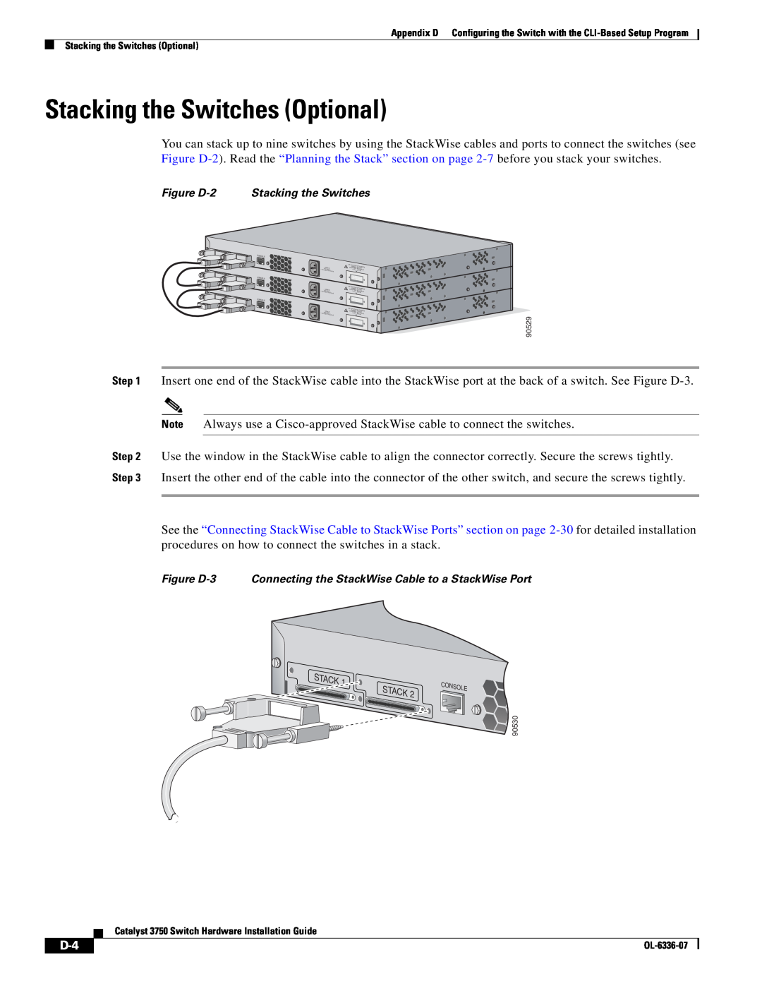 Cisco Systems WSC3750X24TS specifications Stacking the Switches Optional 