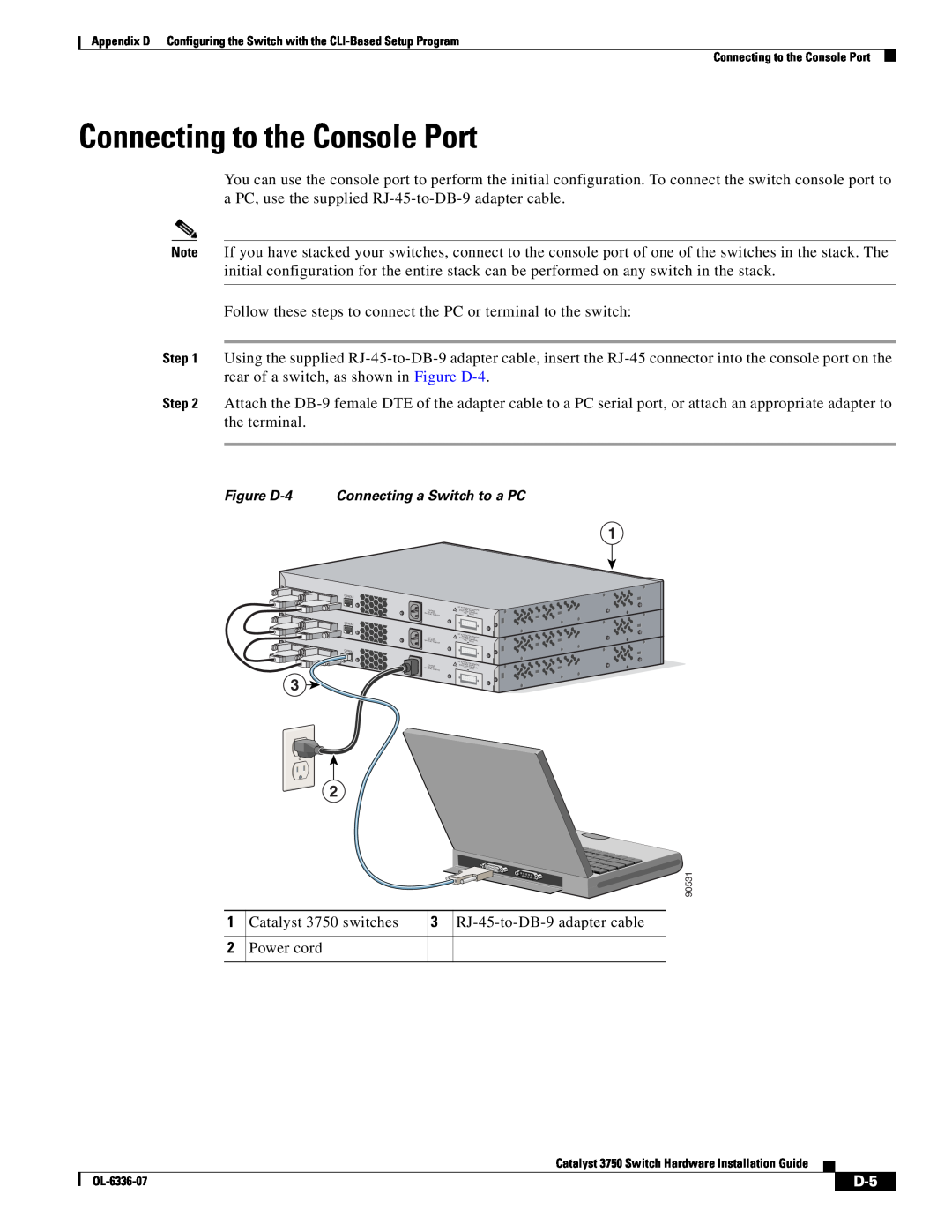 Cisco Systems WSC3750X24TS specifications Connecting to the Console Port 