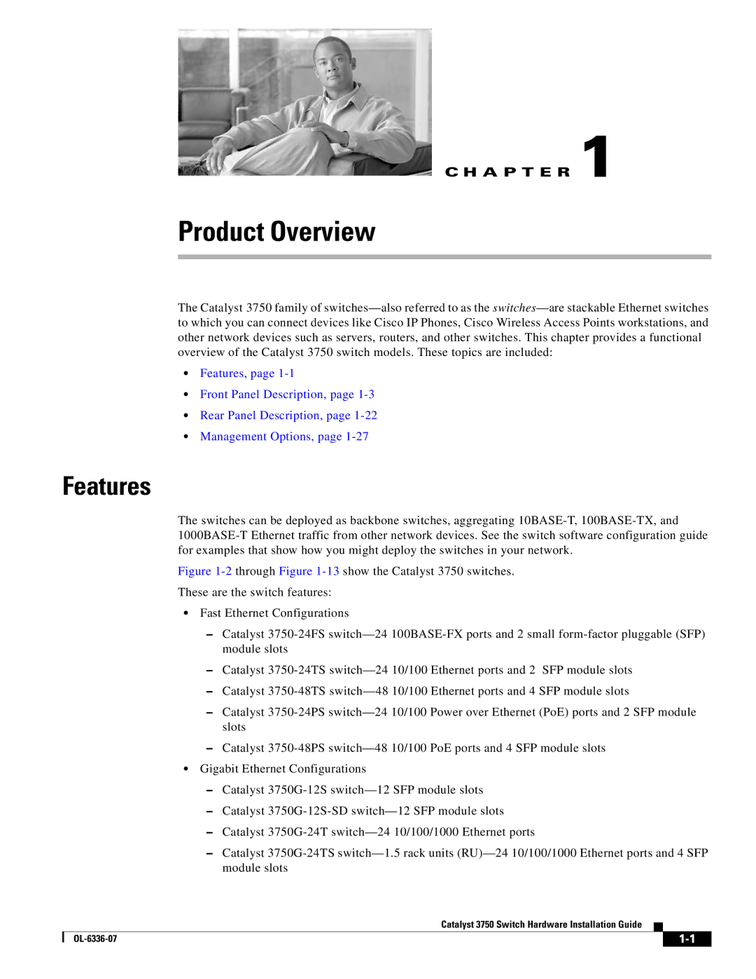 Cisco Systems WSC3750X24TS specifications Product Overview, Features 