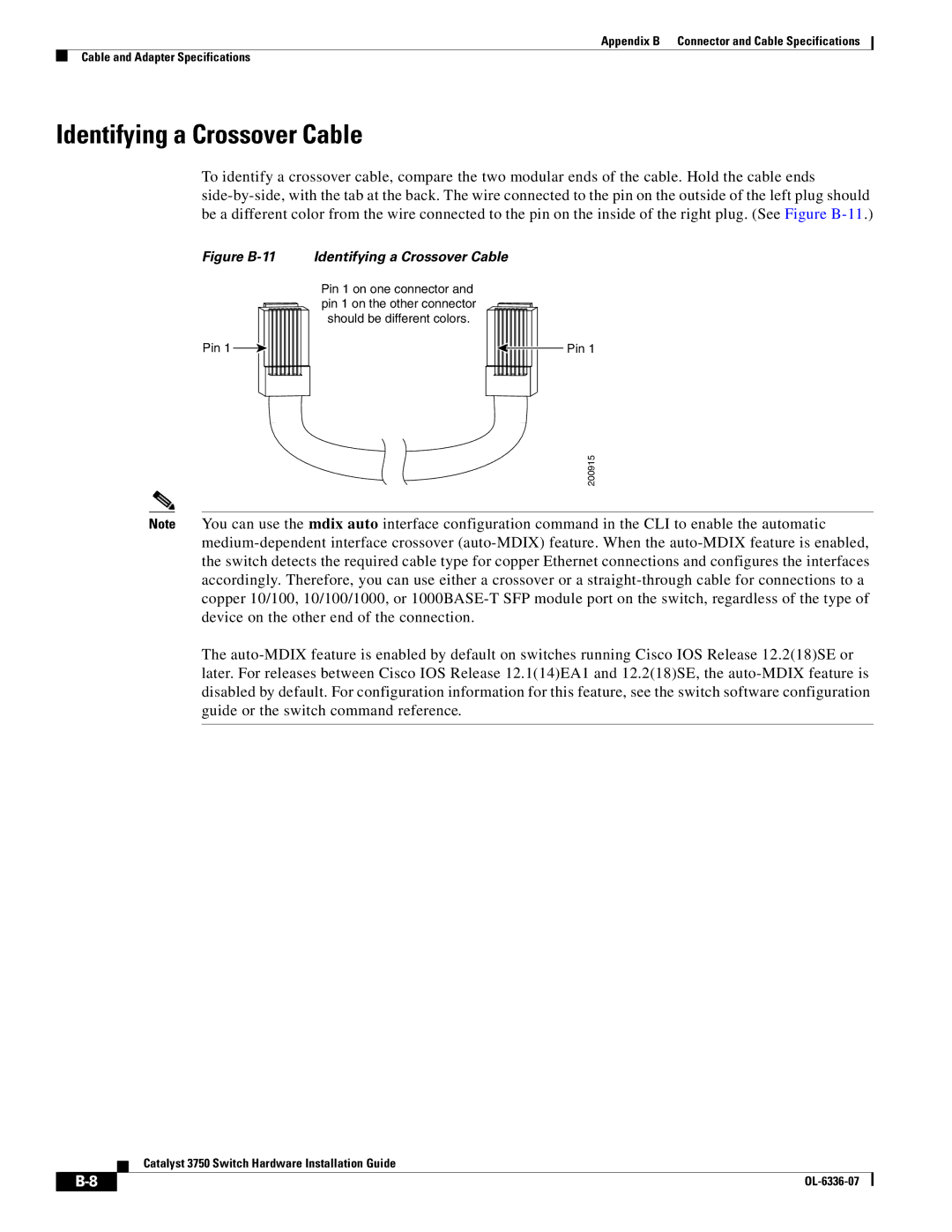 Cisco Systems WSC3750X24TS specifications Figure B-11 Identifying a Crossover Cable 