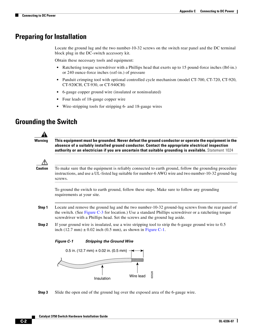 Cisco Systems WSC3750X24TS specifications Preparing for Installation, Grounding the Switch 