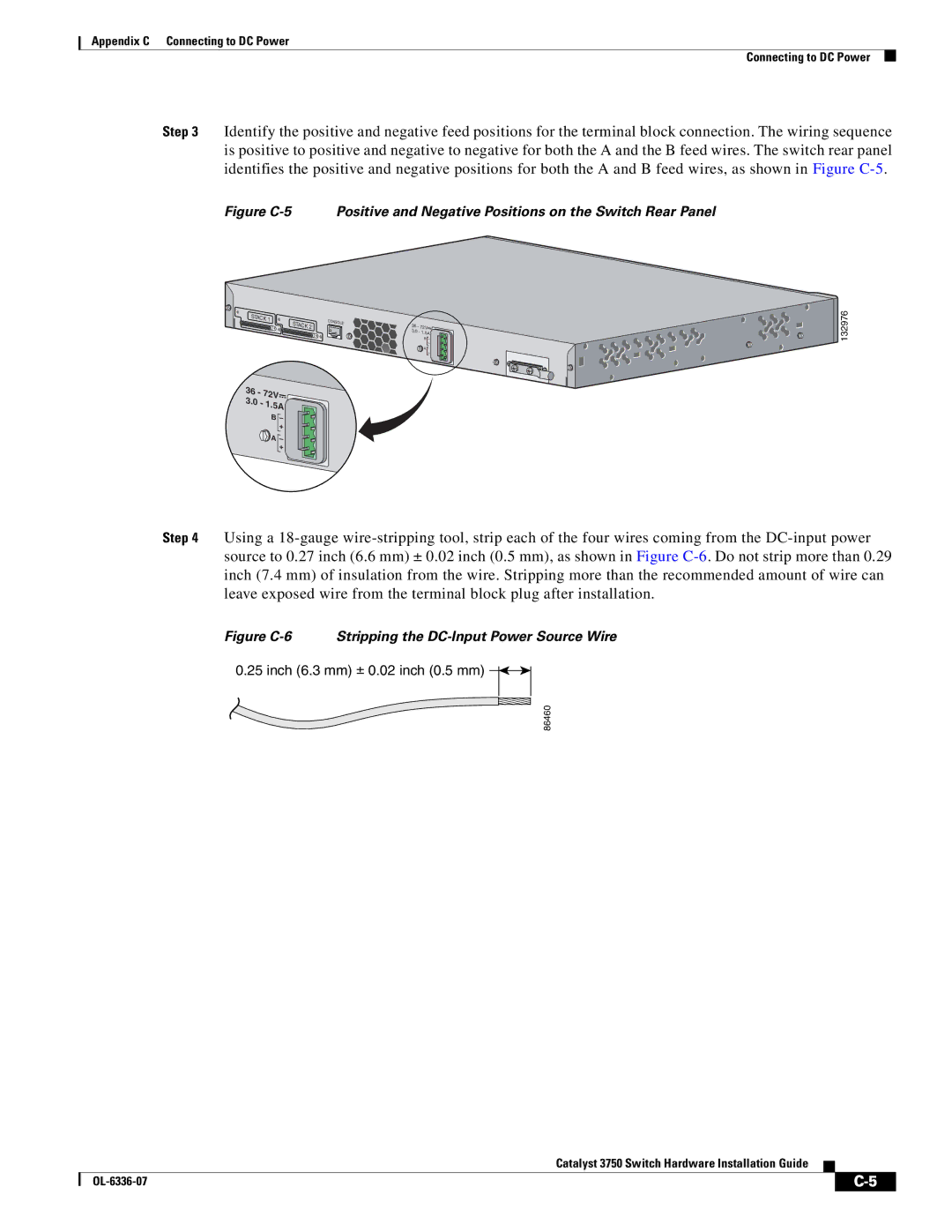 Cisco Systems WSC3750X24TS specifications Figure C-6 Stripping the DC-Input Power Source Wire 