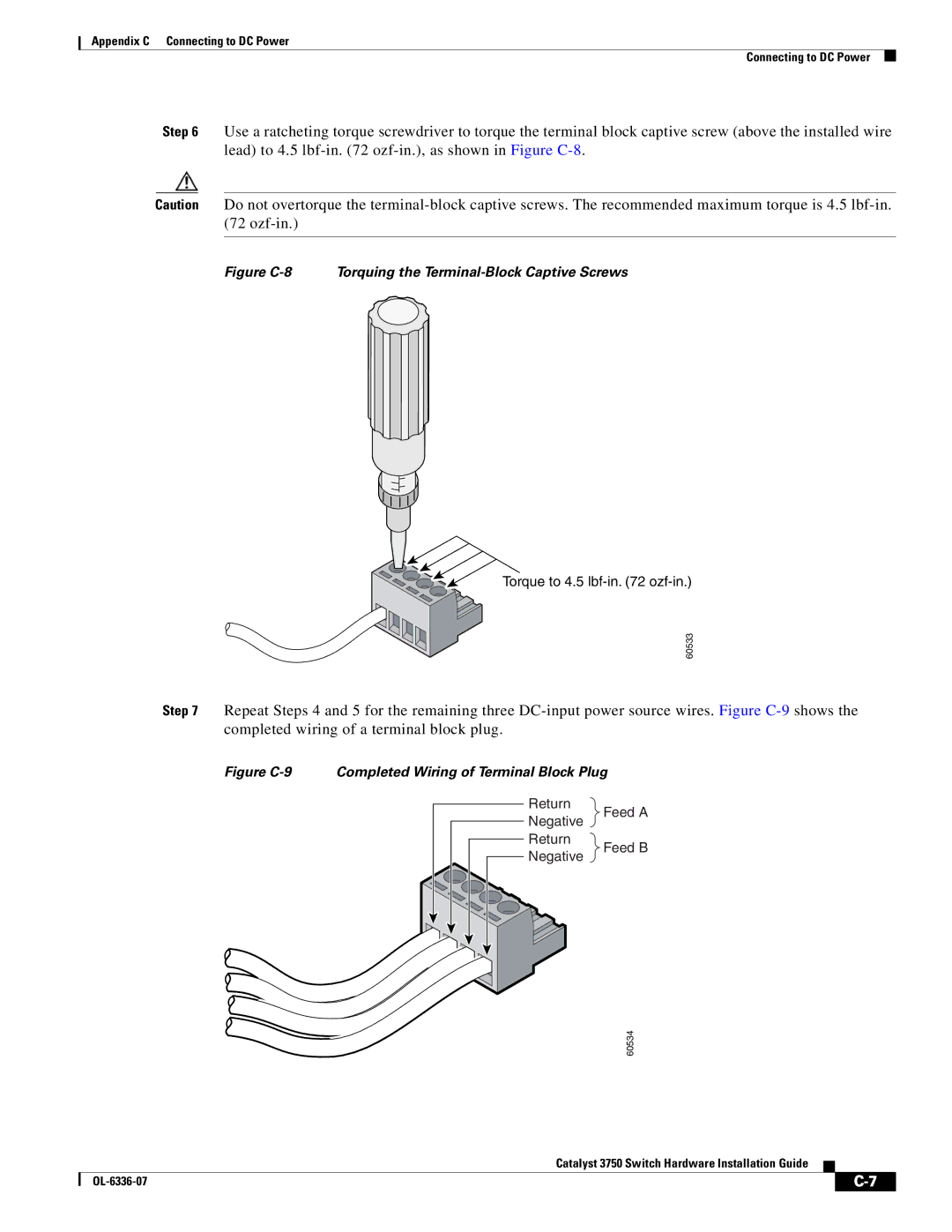 Cisco Systems WSC3750X24TS specifications Figure C-8 Torquing the Terminal-Block Captive Screws 