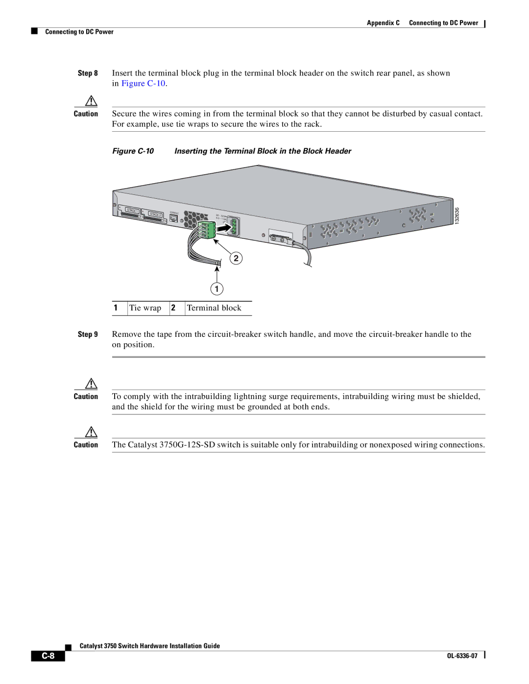 Cisco Systems WSC3750X24TS specifications Tie wrap, Terminal block 