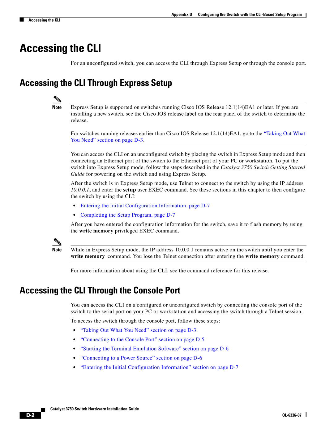 Cisco Systems WSC3750X24TS Accessing the CLI Through Express Setup, Accessing the CLI Through the Console Port 