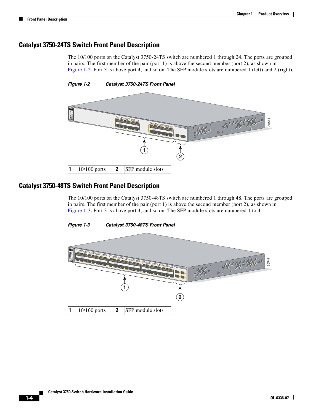 Cisco Systems WSC3750X24TS specifications Catalyst 3750-24TS Switch Front Panel Description 