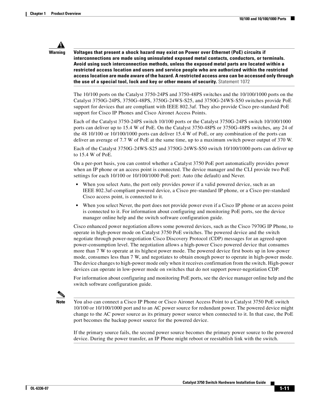 Cisco Systems WSC3750X24TS specifications Product Overview 10/100 and 10/100/1000 Ports 